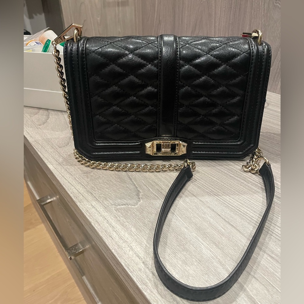 Rebecca Minkoff black crossbody quilt stitching leather bag.